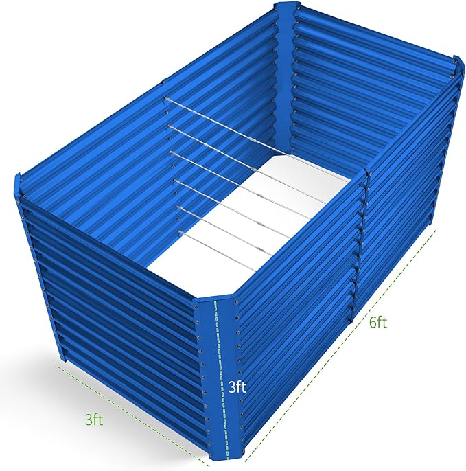 Land Guard 6x3x3ft Rectangular Galvanized Raised Garden Beds, Large-Capacity Metal Planter Box Outdoor, Durable Deep Raised Garden Bed 3ft Tall, Raised Beds for Gardening Vegetables, Royal Blue LandGuard