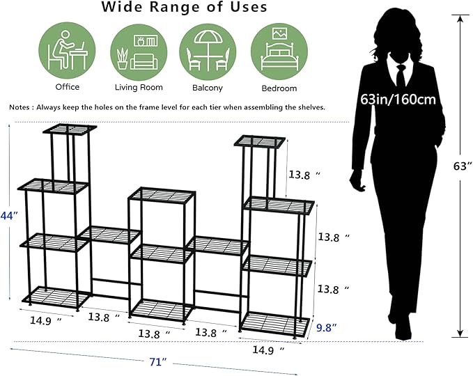 Twhep Tall Multi Tier Plant Stand, 13 Tiers Multifunctional Plant Stands for Indoor Plants, Decorative Black Steel Plant Shelf for outdoor Patio Garden Balcony and Yard Twhep