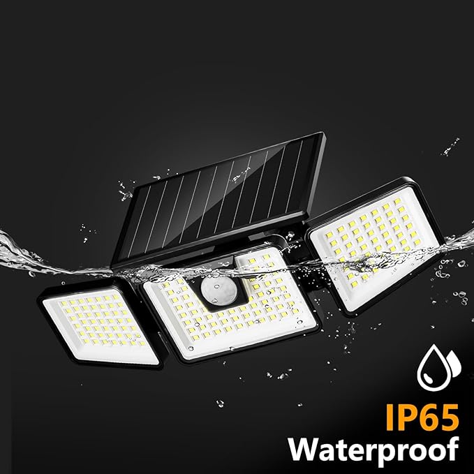 INCX Solar Motion Sensor Lights Outdoor, 3 Heads Security Lights Solar Powered, 156 LED Flood Light Motion Detected Spotlight for Patio Yard Garage Entryways, IP65 Waterproof 4 Pack INCX