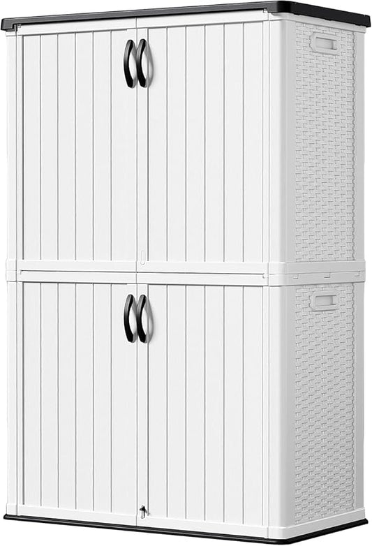 Devoko 50 Cu Ft Outdoor Storage Cabinet - Waterproof Vertical Shed for Patio, Garden & Deck, Heavy-Duty Tool Storage Box for Cushions, Accessories & Equipment, Durable & Weather-Resistant (White) DEVOKO