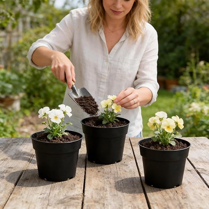50 Pack 6 Inch Nursery Pots, Plastic Flower Pots, Thick Plant Pots with Drainage Hole for Planting Outdoor/Indoor Plants Succulent Herb (Black) RooTrimmer