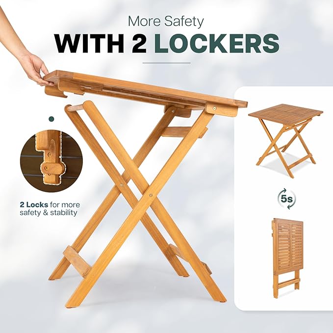 IDZO Legolas FSC Acacia Wooden Folding Table, Heavy Duty 270lbs Capacity, Elegant & Rustic Design for Garden, Backyard, Porch, Patio, Easy Assembly Idzo