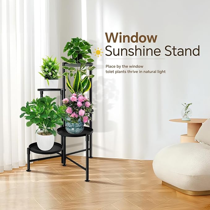 5 Tier Plant Stand Indoor, Metal Corner Plant Shelf Outdoor, Foldable Tall Plant Rack for Mutiple Plants, Flower Pot Holder Display Stand for Living Room Patio Home Decor for Gatdening KISENG