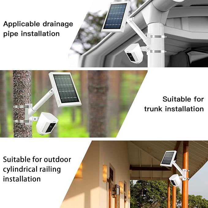 2-in-1 Pole Mounting Bracket for Ring Stick Up Cam Pro Solar Panel and Battery Outdoor Mount Accessorie, Also Compatible with Wyze, Arlo, Eufy, Blink Camera (White) HOLACA