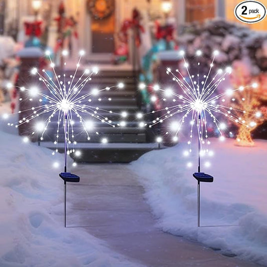 Solar Garden Firework Lights Outdoor Waterproof, 2 Pack Solar Powered Art Stake Twinkle Lighting for Outside Decor, 120 LED Sparklers String Lights for Yard Pathway Decorations(White) SolarEra-FREETOSHINE