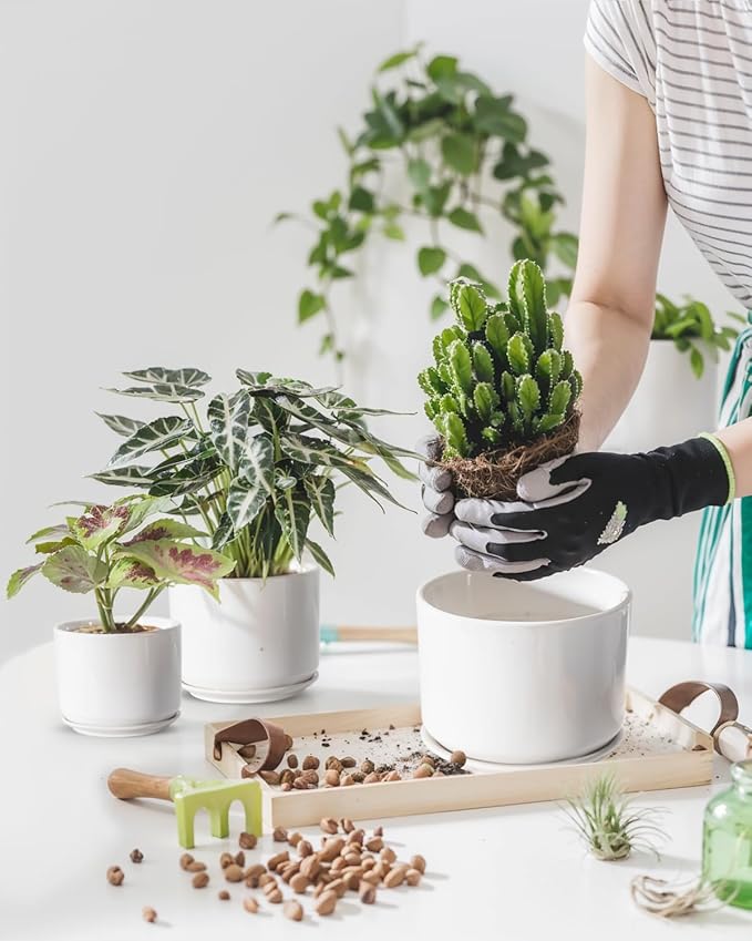EFISPSS Plant Pots, 4+5+6 Inch Pots for Indoor Plants, Ceramic Planter Pot with Drainage Hole, Flower Pots for Succulent Cactus, Set of 3 - White EFISPSS