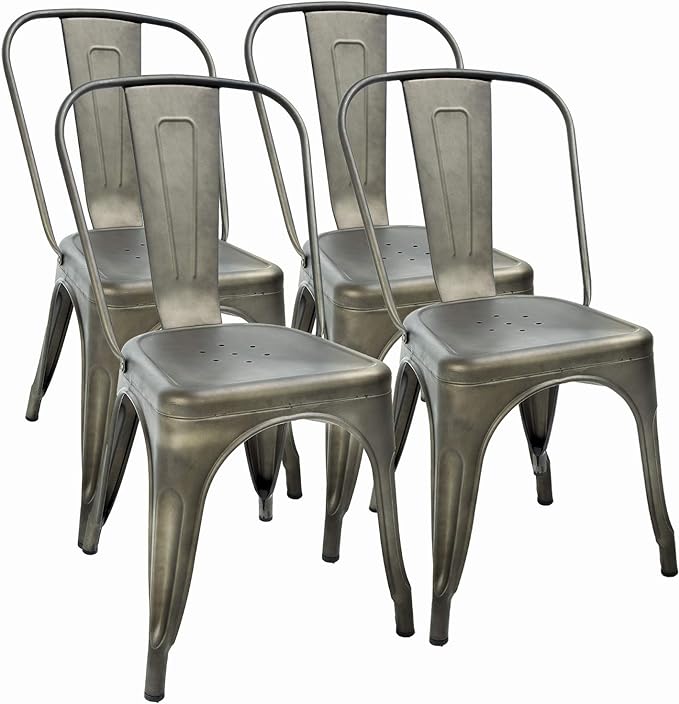 FDW | Set of 4 Metal Dining Chairs | Bronze | Stackable Tolix Side Chairs with Backrest | Scratch-Resistant | Non-Slip Feet | Indoor/Outdoor Use | 330 lbs Capacity | Ideal for Kitchen & Restaurant FDW