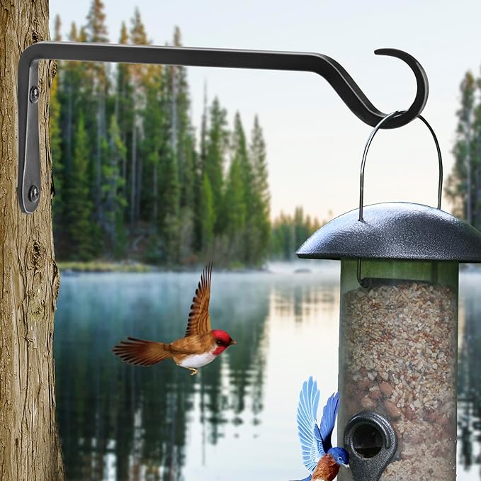 10 inch Plant Hanger, Sturdy Hanging Plant Bracket Outdoor, Hanging Plant Wall Hook Heavy Duty, for Hanging Bird Feeders, Planters, Lanterns, Wind Chimes, Indoor/Outdoor Use, Black, Set of 2 YELOKIE