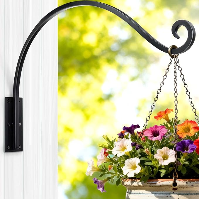 Qiang Ni Heavy-Duty Plant Hanger Outdoor: 100 lbs Hanging Plant Hook for Outside Basket - 22-Inch Wall Mount Plant Bracket for Bird Feeder QiangNi