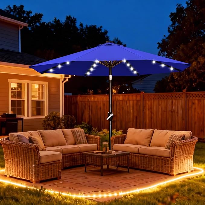 ABCCANOPY 10FT Durable Solar Led Patio Umbrellas with 32LED Lights (Blue) ABCCANOPY