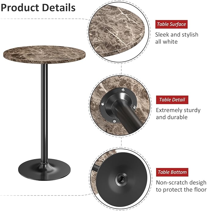 Furmax Bistro Pub Table Round Bar Height Cocktail Table for Home Bar, Round Bar Tables for Party, Dining Room, Living Room and Wedding, Metal Base MDF Top Obsidian, 40.6 Inch Height (4, Faux Marble) Furmax