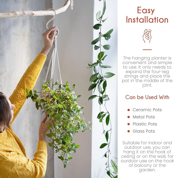 Plant Hanger Indoor, Macrame Plant Hangers Indoor Macrame Hanging Planters for Indoor Plants - 6 Pack Hanging Plant Holders Indoor Hanging, Macromay Plant Hangers for Indoor Plant Hanger,Gray Feedee