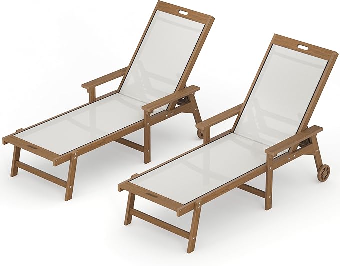 LUE BONA Chaise Lounge Chair Outdoor Set of 2, HDPS and HDPE Wicker Chaise Lounger with 5 Positions, Pool Lounge Chairs with Wheels and Adjustable Backrest for Patio, Poolside, Deck, Backyard LUEBONA