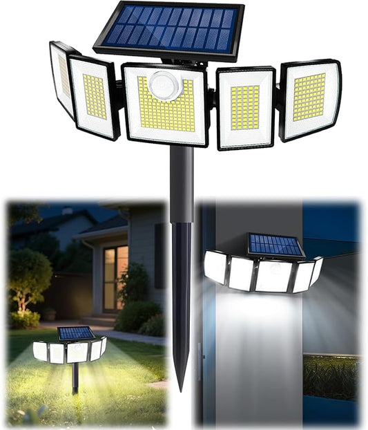 Solar Lights Outdoor Waterproof Motion Sensor - 416 LEDs 3000 Lumens Super Bright 3 Brightness 3 Modes 2400mAh 360° Illumination 32ft Solar Flood Security Light for Outside (with Stakes, 1) MDCMDCMSolarLightsOutdoor