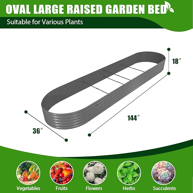 A ANLEOLIFE 3-Pack 12X3X1.5ft & 81x81x18 in Deep Root Galvanized Raised Garden Beds Outdoor for Planting Vegetables Flowers Herb, Quartz Grey AAnleolife