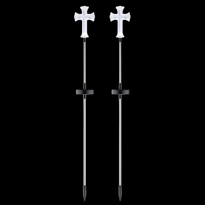 Alpine Corporation 34" Tall Outdoor Solar Powered Cross Pathway Light Stakes (Set of 2) AlpineCorporation