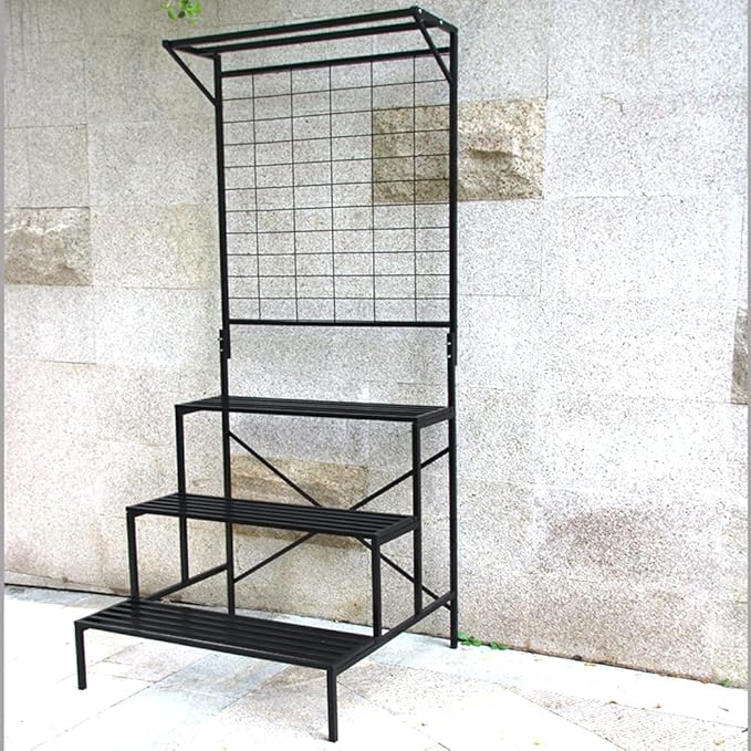 Zhongma 3 Tier Large Heavy Duty Plant Stand with wheels, Tall multi layer Plant Holder with Hanging Plant pot shelf, 35.43 x 33.27 x 80.7inch, Each Tier: 35.43 L x 10.5W, Easy to Hold Large Plant Pot Zhongma
