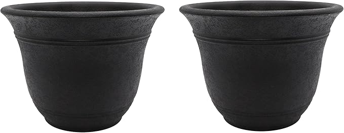 The HC Companies Sierra Round Self-Watering Pot - Lightweight Plastic Planter for Herbs & More - Durable Plant Pots for Indoor Plants & Outdoor Plants (16” Black Onyx, Pack of 2) TheHCCompanies