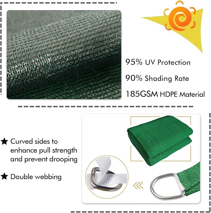 KANAGAWA 6'X10' Dark Green Custom Size Sun Shade Sail Rectangle UV Block Canopy Cover for Patio Backyard Lawn Garden Outdoor (Customized Available) KANAGAWA