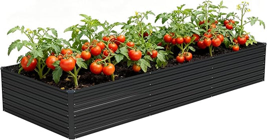 Vengarus 12x4x2FT Galvanized Raised Garden Bed Kit, Large Rectangle Elevated Planter for Vegetables, Flowers, Herbs and Succulents - 718 Gallon Capacity, Black Vengarus