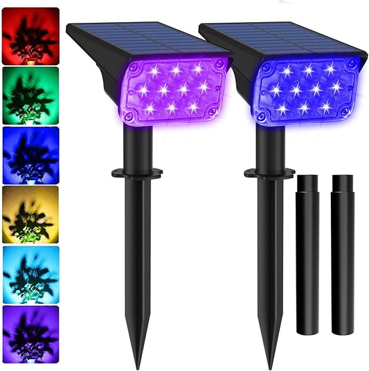 T-SUNUS RGB Solar Landscape Spotlights Christmas Outdoor IP65 Waterproof Color Spot Lights Auto Dusk to Dawn Landscaping Wall Light for Tree Yard Garden Driveway Porch Walkway Pond Halloween 2 Pack T-SUNUSLighting