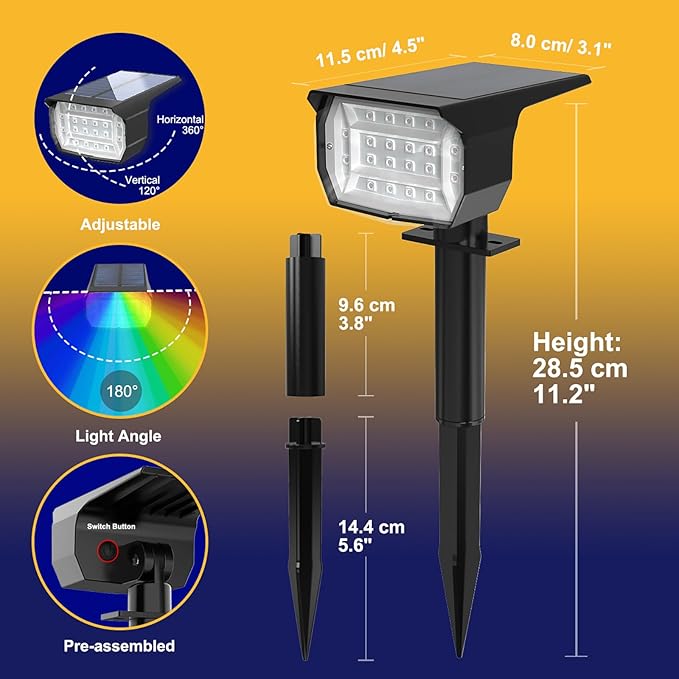 nipify 4 Pack Solar Spot Lights Outdoor Color Changing, 7 Modes Halloween RGB Solar Powered Waterproof Spotlight, Landscape Lighting for Outside Yard Garden Pathway Nipify