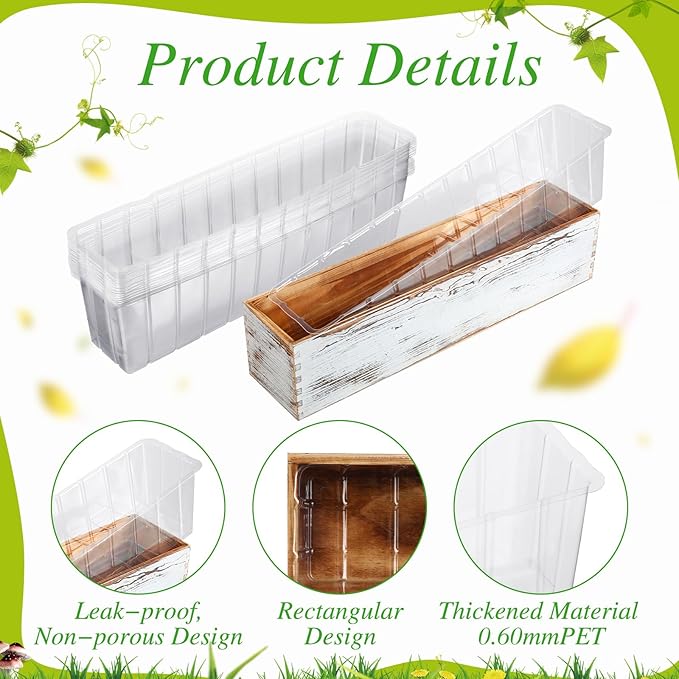 Domensi 25 Pcs Plastic Liners for Planters Planter Box Liner Clear Rectangular Plastic Window Flower Box 16.2" l x 3" W x 3.5" H for Indoor Outdoor Domensi