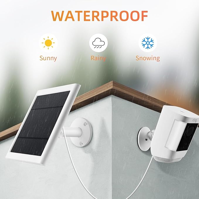 Solar Panel for Ring Camera, 3 Pack 4W Solar Charger Compatible with Rings Spotlight &All-New Stick Up Outdoor Cam Battery, 10ft Long Cable with USB-C to Ring Barrel Plug Adapter Paodekua