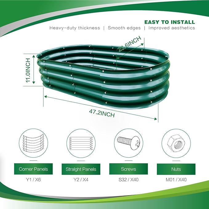 Gardmax 2 Pack Galvanized Raised Garden Bed, Lightweight Planter Boxes Outdoor with Easy Assembly, Large Garden Bed for Vegetables, Fruits, Flower Dark Green ChooseGardmaxforbetterlife