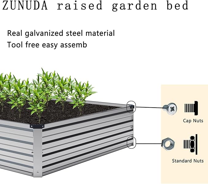 8×2×1FT(2PCS) Galvanized Raised Garden Bed Kit, Metal Planter Boxes，Large Outdoor Planters Garden for Planting Vegetables,Flowers,Herbs -Silver ZUNUDA