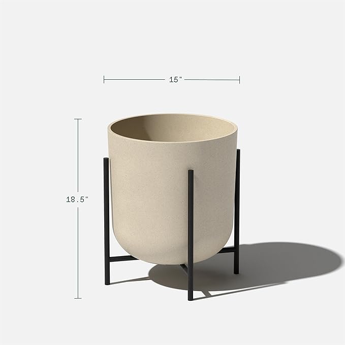 Veradek Mason Series Raised Lima Planter - Round Planter for Patio/Balcony | Plastic-Stone Composite w/Metal Plant Stand | Modern Décor for Plants VeradekOutdoor