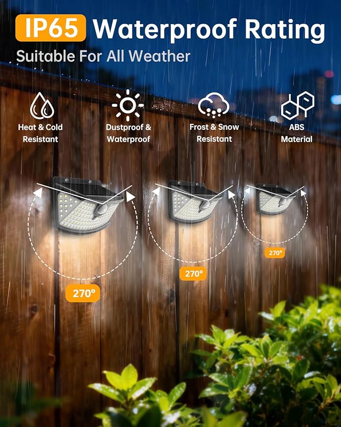 Aootek New Solar Motion Sensor Lights 120 LEDs with Lights Reflector,270° Wide Angle, IP65 Waterproof, Step Lights for Front Door, Yard, Garage, Deck (Black, Daylight White, 4-Pack) Lightupeveryconer