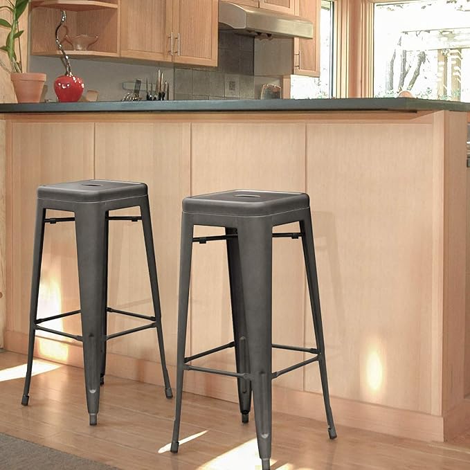 Devoko Metal Bar Stools 30" Indoor Outdoor Stackable Barstools Modern Style Industrial Vintage Counter Bar Stools Set of 4 (30 inch, Gun) DEVOKO