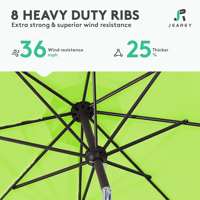JEAREY 9FT Outdoor Patio Umbrella Outdoor Table Umbrella with Push Button Tilt and Crank, Market Umbrella 8 Sturdy Ribs UV Protection Waterproof for Garden, Deck, Backyard, Pool (Apple Green) JEAREYOutdoorsCollection