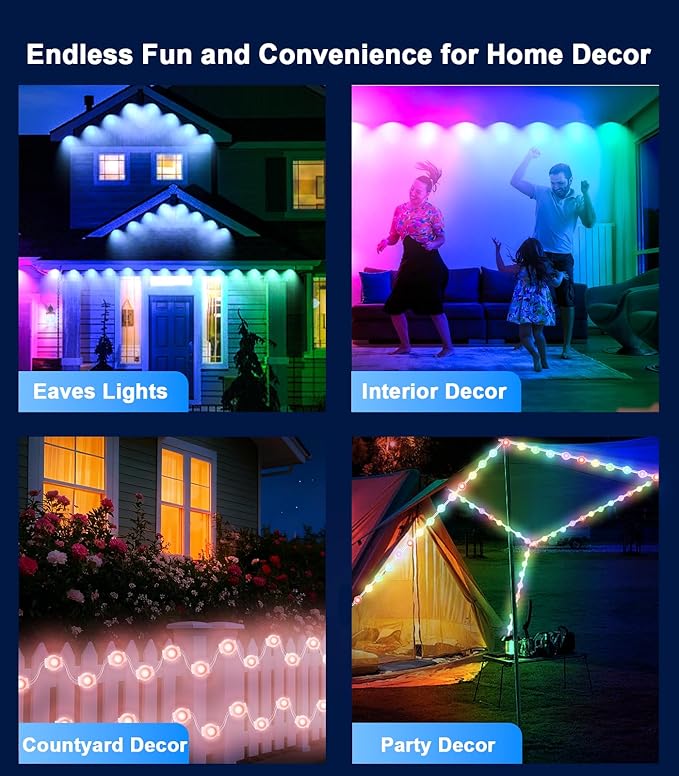 100FT Permanent Outdoor Lights for House, 2025 RGB LED Waterproof Christmas Lights Outdoor with Smart APP Remote Control, Outside Eaves Lighting House Decor for Holiday, Halloween, Roof, Party, Daily BonvePet