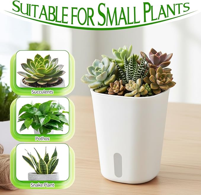 10 Sets 4" Self Watering Pots for Indoor Plants, Plastic Self Watering Planter Pots with Visual Water Level Clear Inner Cup and Multiple Vents for House Plants, Flowers, African Violets Rootora