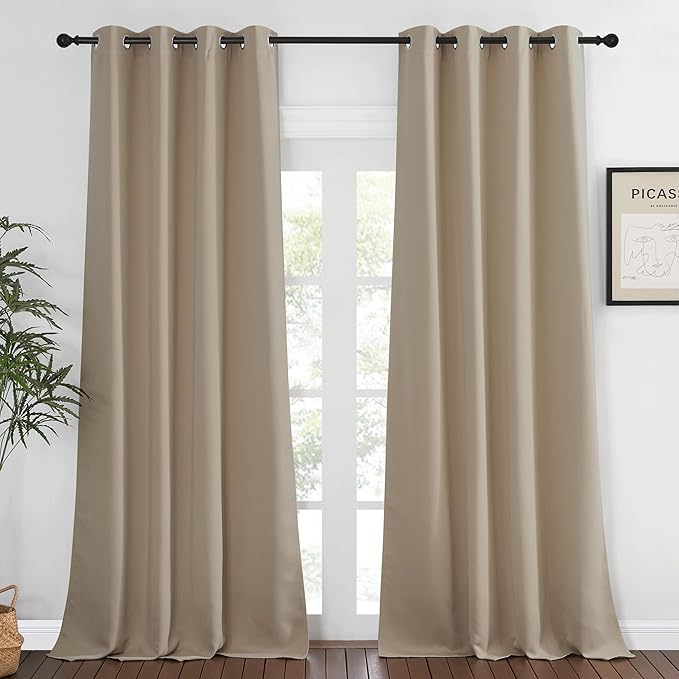 NICETOWN Blackout Room Darkening Window Curtain - Thermal Insulated Solid Grommet Blackout Patio Door Curtain/Drape for Living Room (Taupe, 1 Panel, 52 by 95-inch) NICETOWN