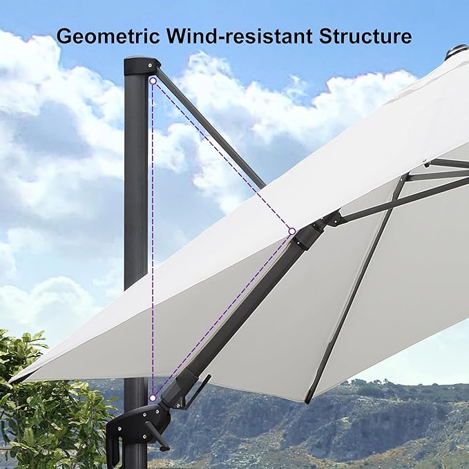 PURPLE LEAF 9' X 12' Left-right Tilt Patio Umbrella Outdoor Cantilever Swivel Rectangle Umbrella Aluminum Offset Umbrella with 360-degree Rotation for Garden Deck Pool Patio White PURPLELEAF