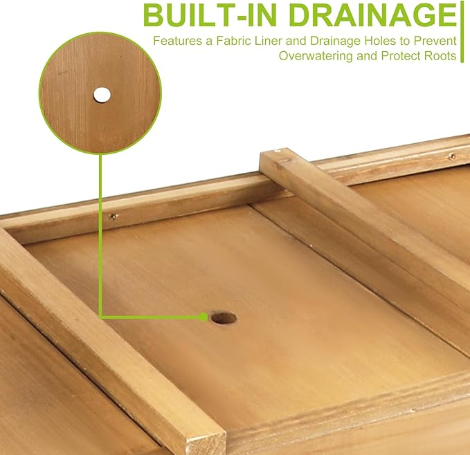 Raised Garden Bed with Legs - Elevated Wooden Planter Box, Durable Fir Wood, Reinforced Frame with Drainage Holes, Liner, and Storage Shelf for Vegetables, Herbs, Flowers, 33.5" x 18" x 30" Ketive