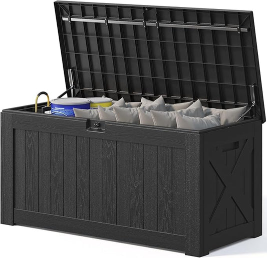 Patiowell 120 Gallon Large Deck Box, Outdoor Lockable Storage Box for Gardening Tools, Waterproof Deck Box for Patio Furniture, Black Patiowell
