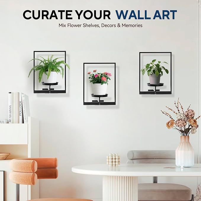 3 Pack Black Metal Indoor Window Plant Shelves Hanging Plant Shelves Picture Frame Outdoor Plant Rack for Indoor Outdoor,Decoration Racks for Home Decor Wall TECKED