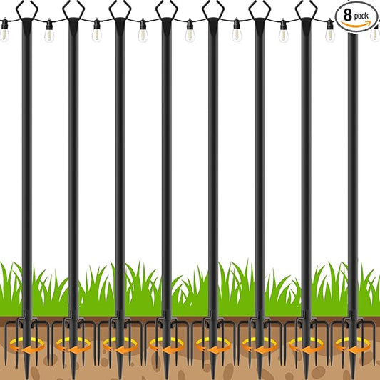 AILBTON 8 Pack 10Ft String Light Poles,Light Poles for Outside String Lights,Outdoor Light Poles with Fork,Metal Pole Stand for Patio,Backyard,Deck AILBTON