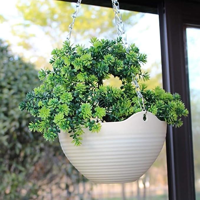 Foraineam Set of 7 Colors Self-Watering Hanging Planter Indoor Outdoor Garden Flower Plant Pot Container with Drainer and Hanging Chain Foraineam