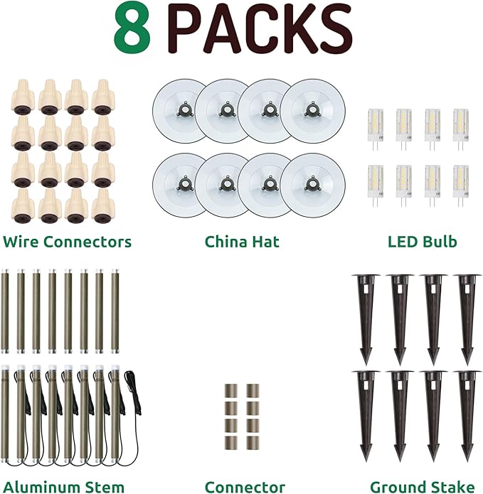 Lumina Lighting® 3W Landscape Lighting 12V Landscape Lights Low Voltage Landscape Path Lights Warm White Waterproof Outdoor Replaceable G4 LED Bulb for Garden Pathway Lawn Yard (Bronze, 8-Pack) LuminaLighting%C2%AE