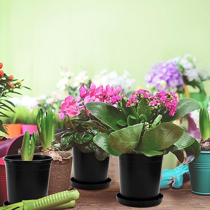 Fasmov 10PCS 1 Gallon Durable Nursery Pot Garden Flower Pots Nursery Plant Container Kit with 10 Pcs Matching Pallets, Black Fasmov