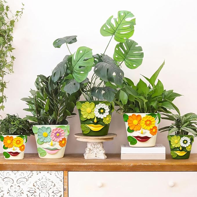 GUGUGO 8 Inch Large Flower Face Planters, Abstract Unique Head Plant Pot with Drainage, Rainbow Colorful Cute Flower Plant Pots for Indoor Plants, Funny Gardening Pot Gift Home Décor, Blue&Pink GUGUGOHOMEDECOR