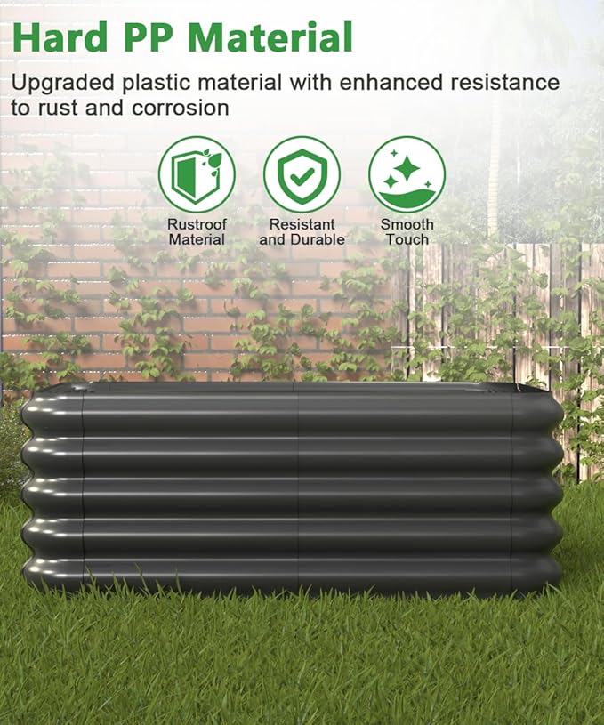 3.0x1.8x1.0ft Raised Garden Bed Kit, Rustproof PP Material Garden Box, Flower Bed with Tool-Free Assembly Design, Rectangular Planter Boxes for Outdoor Vegetables Flower Fruit Herb, Black Sprimden