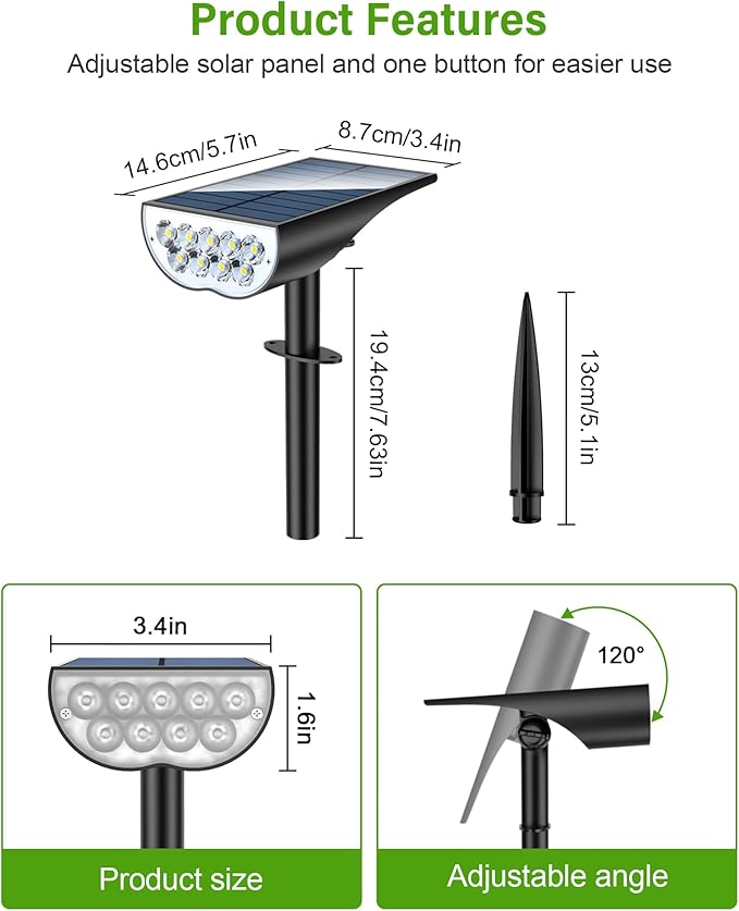 Solar Spot Lights Outdoor, Solar Lights Outdoor Waterproof IP65, 3 Brightness Modes Dusk to Dawn Landscape Spotlights for Yard Garden Pathway Tree Decoration, Cool White, 4 Pack ZookkiDirect