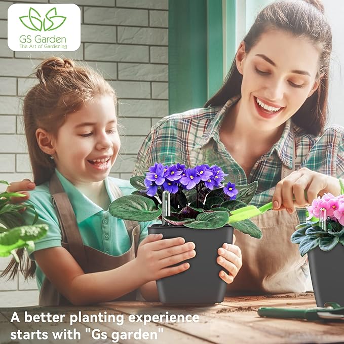 Self Watering Planters for Indoor Plants : 5 inch 6 Pack Grey Planter with Water Level Indicator African Violet Self Watering Flower Pot for Herb Pot House Plant Planting GsGardenSpecialty