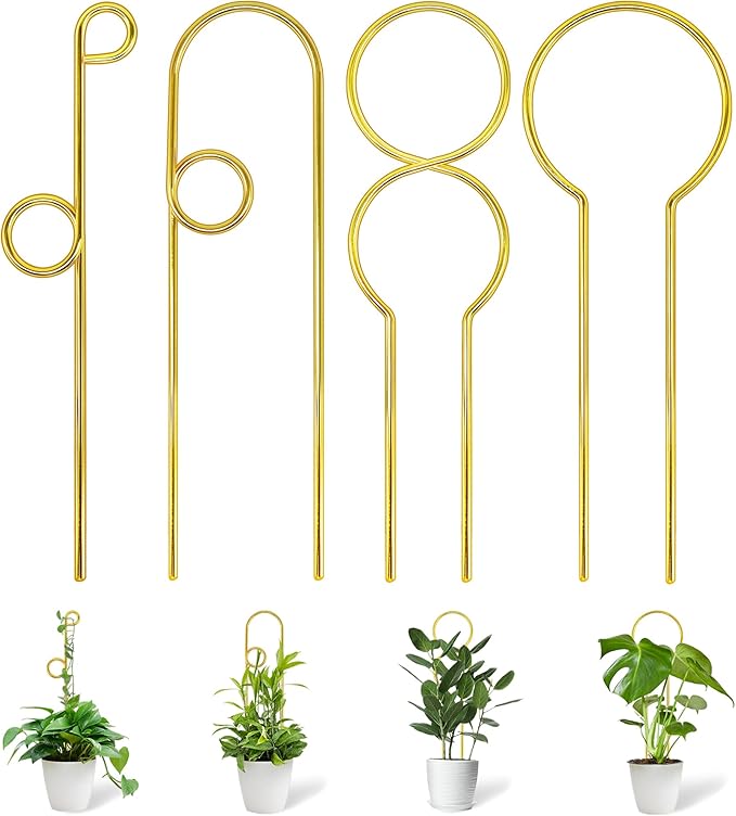 14.17in Plant Trellis Indoor, 4.2mm Dia Gold Small Trellis for Potted Plants, Metal Trellis for Climbing Plants Indoor Support for houseplant Hoya Photos Succulents Hostas, Plant Decor Xeeol